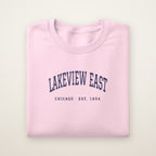 Lakeview East Chicago Embroidered Crewneck — Navy Thread on Light Pink