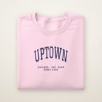 Uptown Chicago Home 2026 Embroidered Crewneck — Navy Thread on Light Pink