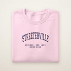 Streeterville Chicago Home 2026 Embroidered Crewneck — Navy Thread on Light Pink