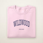 Wildwood Chicago Embroidered Crewneck — Navy Thread on Light Pink