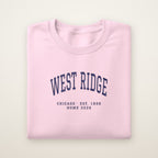 West Ridge Chicago Home 2026 Embroidered Crewneck — Navy Thread on Light Pink