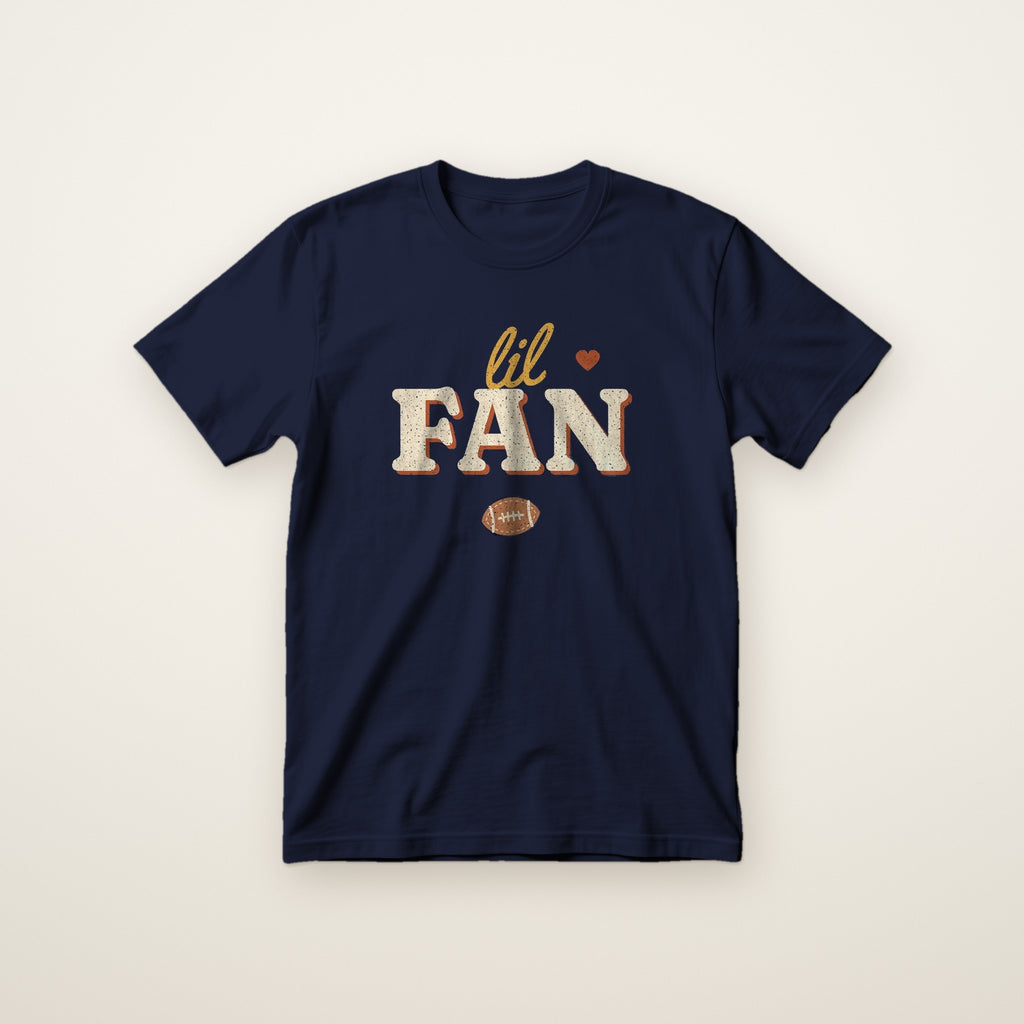 Lil Fan Toddler Tee in Navy, flat lay on ivory
