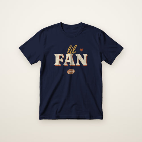 Lil Fan Toddler Tee in Navy, flat lay on ivory