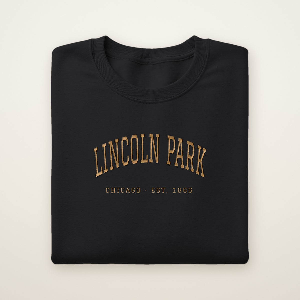 Lincoln Park Chicago embroidered crewneck sweatshirt, Black, gold embroidery