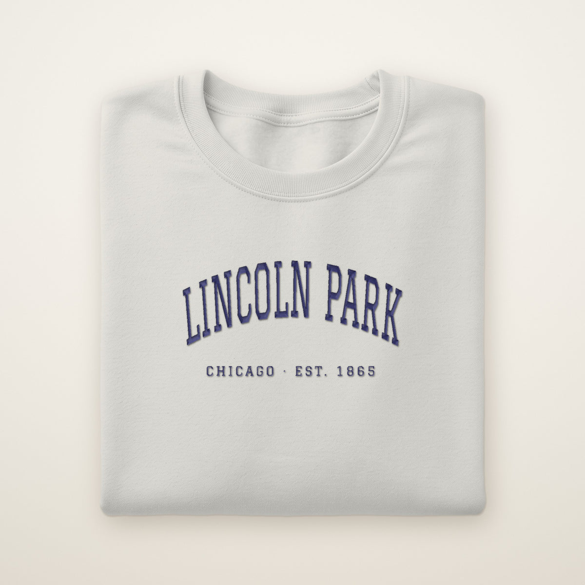 Lincoln Park Chicago embroidered crewneck sweatshirt, Ash, navy embroidery