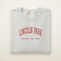 Lincoln Park Chicago embroidered crewneck sweatshirt, Ash, red embroidery