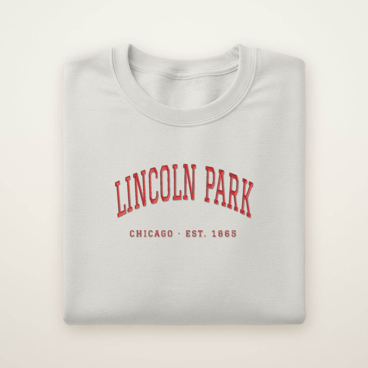 Lincoln Park Chicago embroidered crewneck sweatshirt, Ash, red embroidery