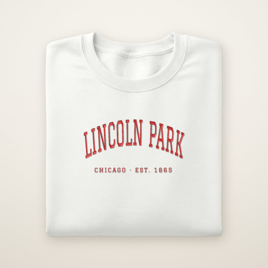 Lincoln Park Chicago embroidered crewneck sweatshirt, White, red embroidery