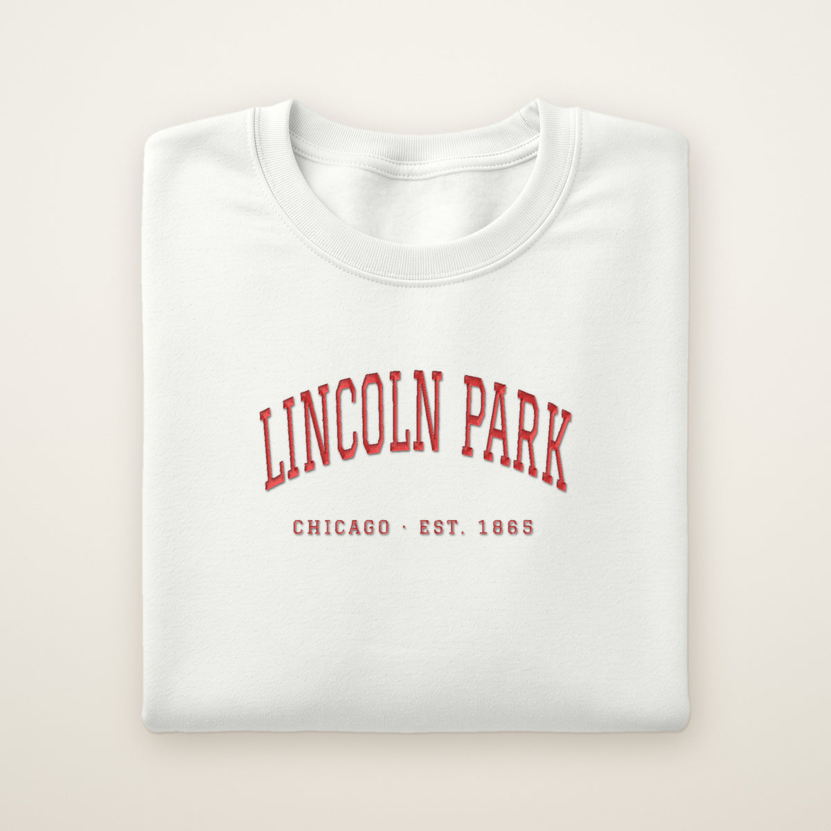 Lincoln Park Chicago embroidered crewneck sweatshirt, White, red embroidery