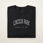 Lincoln Park Chicago embroidered crewneck sweatshirt, Black, white embroidery