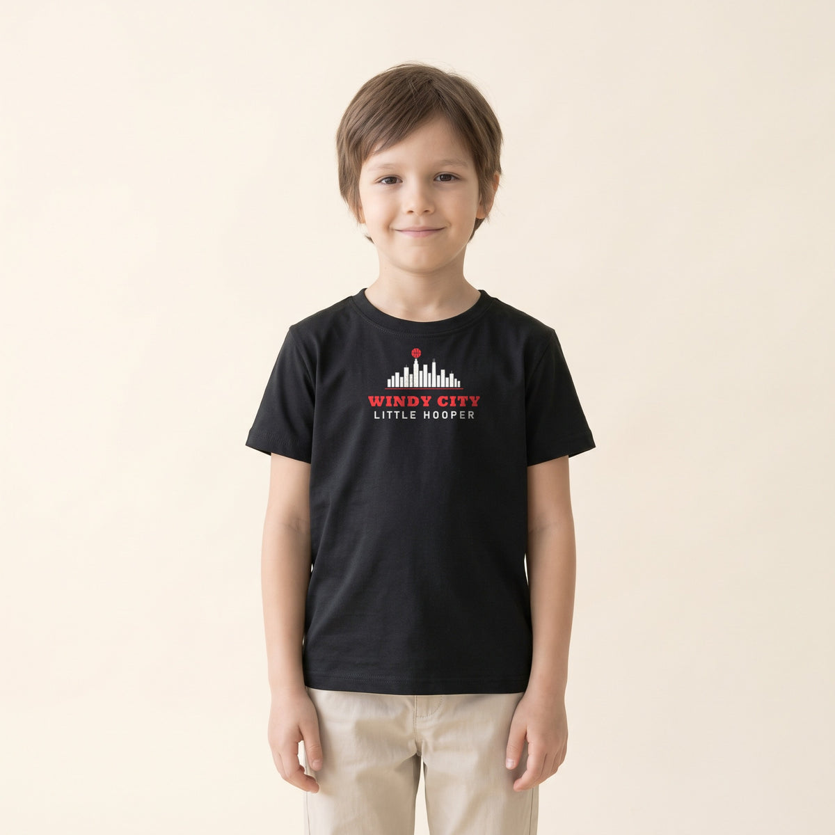 Child wearing the Windy City Little Hooper Youth Tee in Black