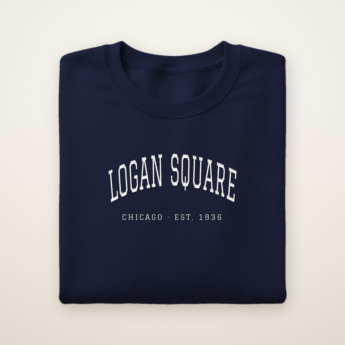 Logan Square Chicago embroidered crewneck sweatshirt, Navy, white embroidery