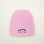 Logan Square Chicago Embroidered Cuffed Beanie, Navy Thread, Baby Pink