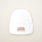 Logan Square Chicago Embroidered Cuffed Beanie, Red Thread, front view