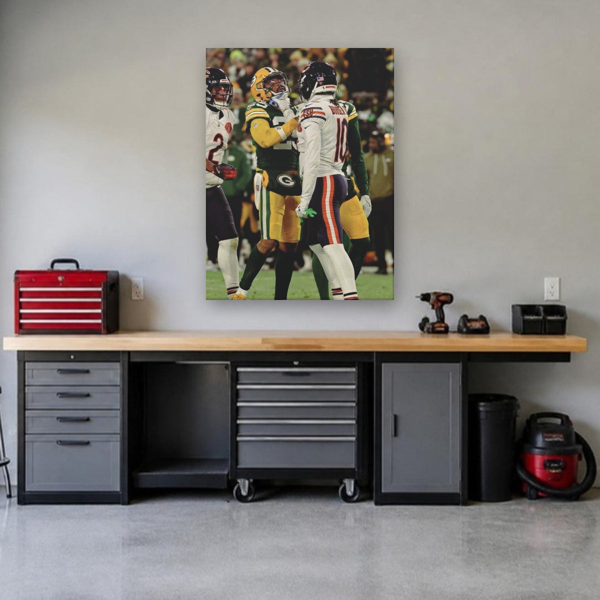 Luther Burden Canvas Wall Art in a garage workshop