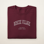 Roscoe Village Chicago Home 2026 Embroidered Crewneck — White Thread on Maroon