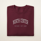 North Center Chicago Embroidered Crewneck — White Thread on Maroon
