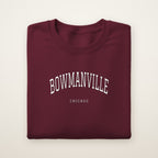 Bowmanville Chicago Embroidered Crewneck — White Thread on Maroon