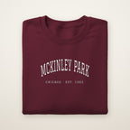 McKinley Park Chicago Embroidered Crewneck — White Thread on Maroon