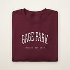 Gage Park Chicago Embroidered Crewneck — White Thread on Maroon