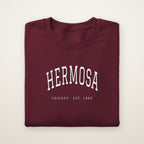 Hermosa Chicago Embroidered Crewneck — White Thread on Maroon