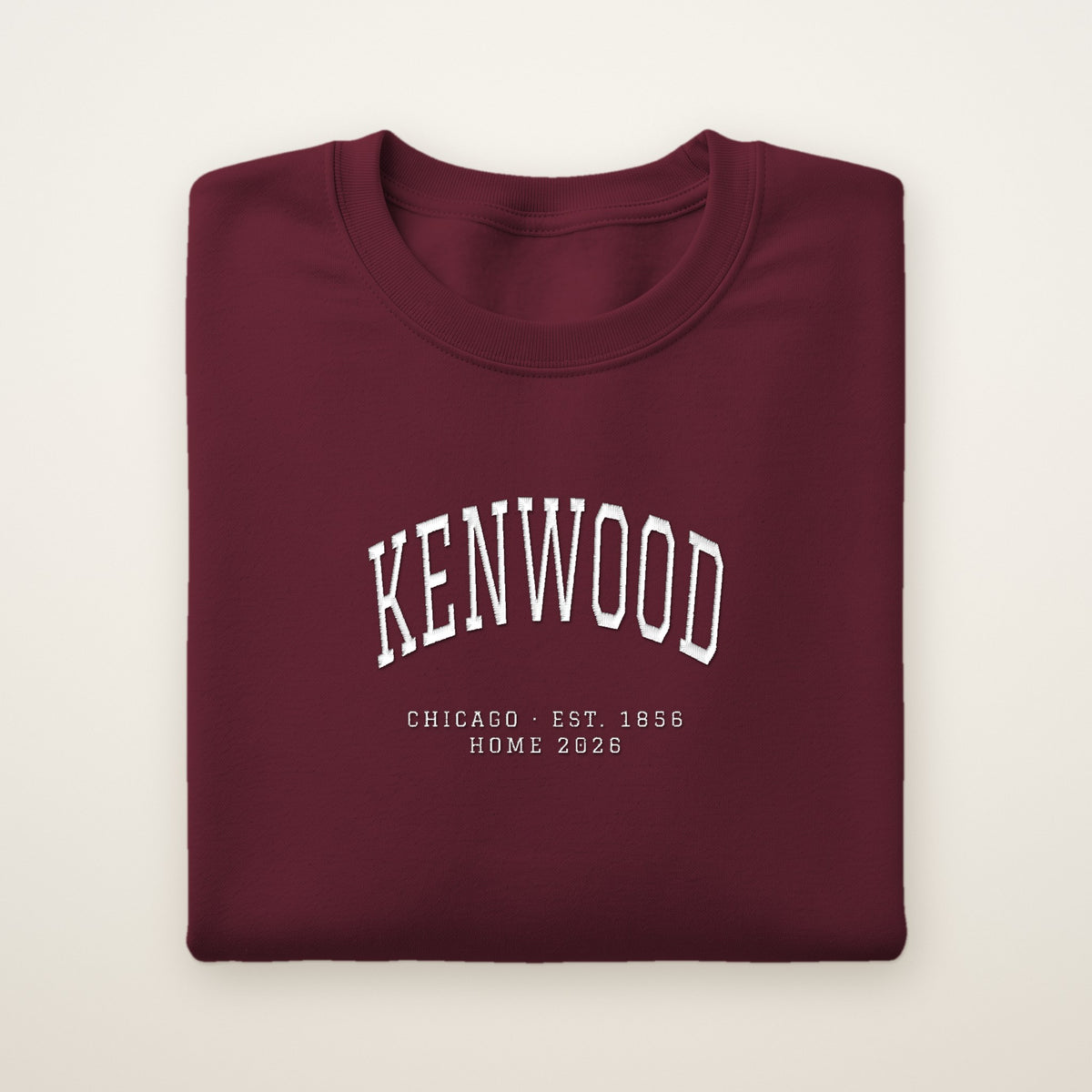 Kenwood Chicago Home 2026 Embroidered Crewneck — White Thread on Maroon