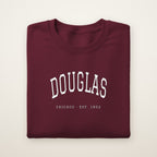 Douglas Chicago Embroidered Crewneck — White Thread on Maroon