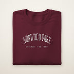 Norwood Park Chicago Embroidered Crewneck — White Thread on Maroon
