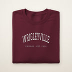 Wrigleyville Chicago Embroidered Crewneck — White Thread on Maroon