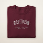 Norwood Park Chicago Home 2026 Embroidered Crewneck — White Thread on Maroon