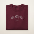 Washington Park Chicago Embroidered Crewneck — White Thread on Maroon