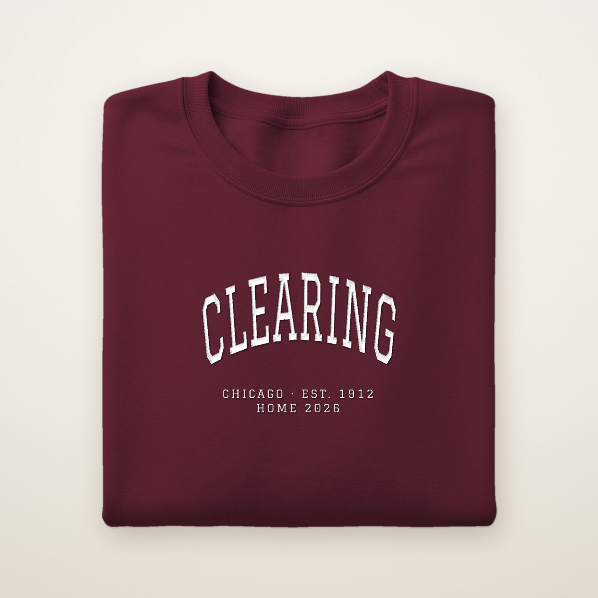 Clearing Chicago Home 2026 Embroidered Crewneck — White Thread on Maroon
