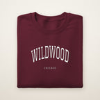 Wildwood Chicago Embroidered Crewneck — White Thread on Maroon