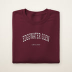 Edgewater Glen Chicago Embroidered Crewneck — White Thread on Maroon