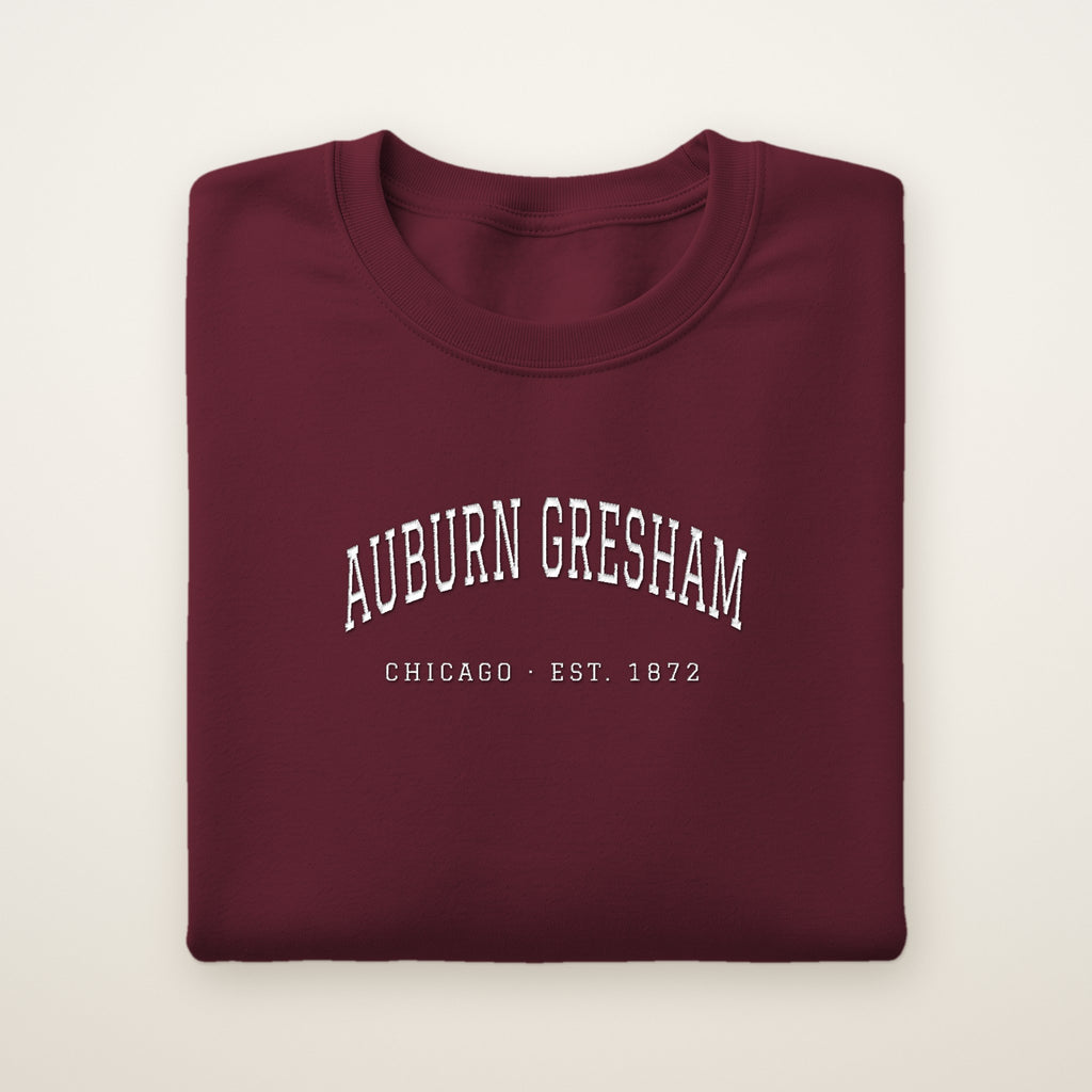 Auburn Gresham Chicago Embroidered Crewneck — White Thread on Maroon