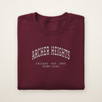 Archer Heights Chicago Home 2026 Embroidered Crewneck — White Thread on Maroon