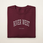 River West Chicago Embroidered Crewneck — White Thread on Maroon