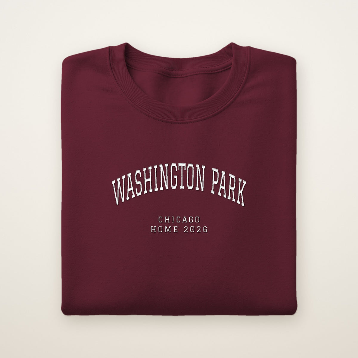 Washington Park Chicago Home 2026 Embroidered Crewneck — White Thread on Maroon