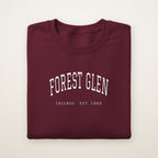 Forest Glen Chicago Embroidered Crewneck — White Thread on Maroon