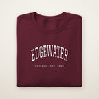 Edgewater Chicago Embroidered Crewneck — White Thread on Maroon