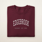 Edgebrook Chicago Embroidered Crewneck — White Thread on Maroon