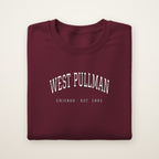 West Pullman Chicago Embroidered Crewneck — White Thread on Maroon