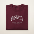 Edgewater Chicago Home 2026 Embroidered Crewneck — White Thread on Maroon