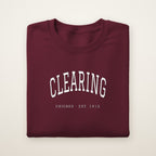 Clearing Chicago Embroidered Crewneck — White Thread on Maroon