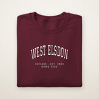 West Elsdon Chicago Home 2026 Embroidered Crewneck — White Thread on Maroon