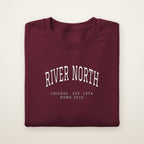 River North Chicago Home 2026 Embroidered Crewneck — White Thread on Maroon