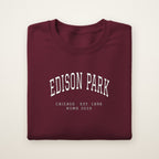 Edison Park Chicago Home 2026 Embroidered Crewneck — White Thread on Maroon