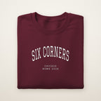 Six Corners Chicago Home 2026 Embroidered Crewneck — White Thread on Maroon