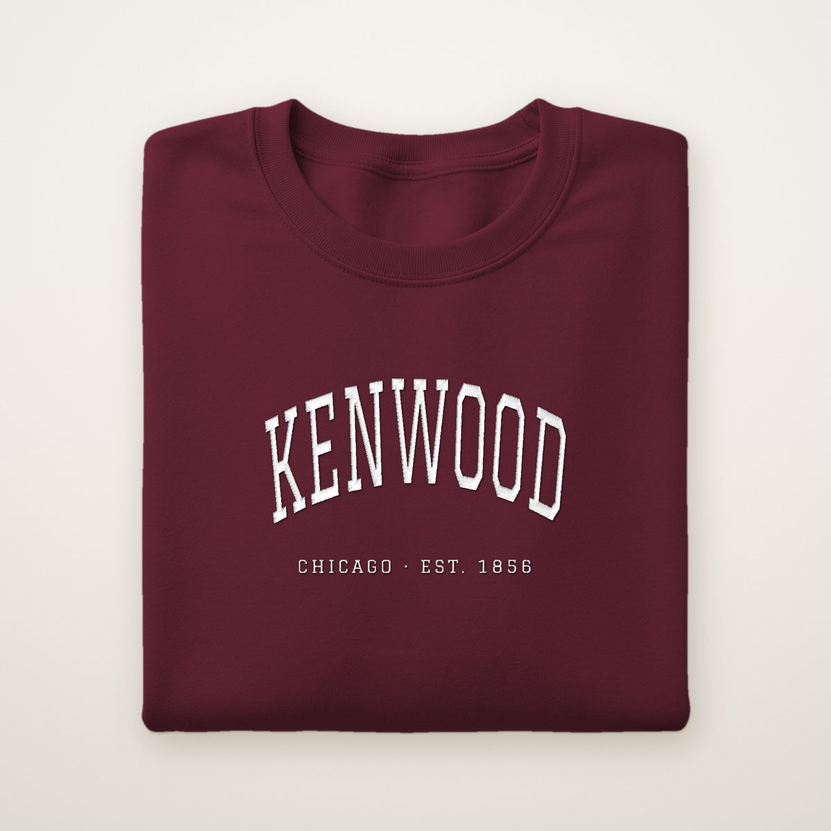 Kenwood Chicago Embroidered Crewneck — White Thread on Maroon