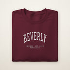 Beverly Chicago Home 2026 Embroidered Crewneck — White Thread on Maroon